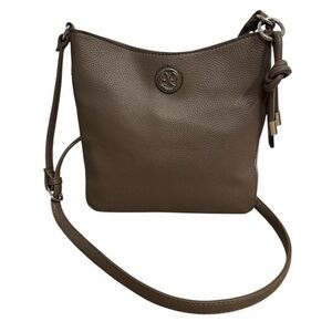 Nine West Taupe Faux Leather Crossbody Bag Zip Top Adjustable Strap Shoulder